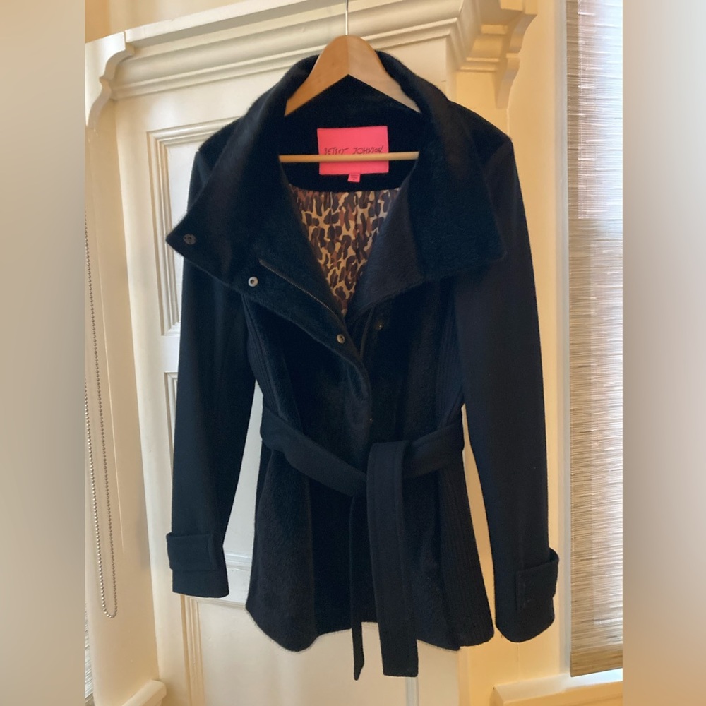 Betsey Johnson Mixed media coat, size 8